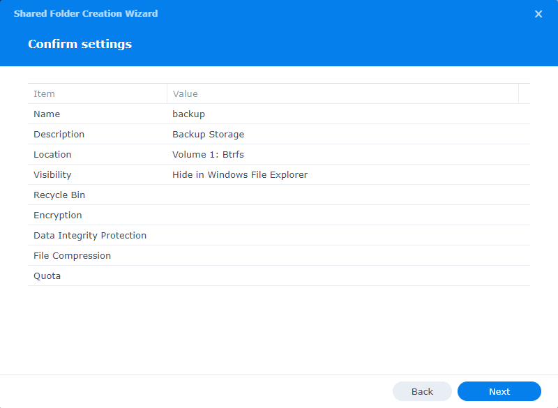 Confirm settings shared folder