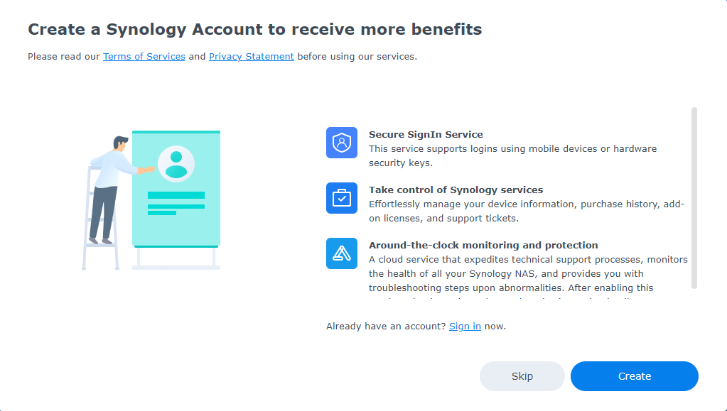 DSM Configuration: Create Synology Account