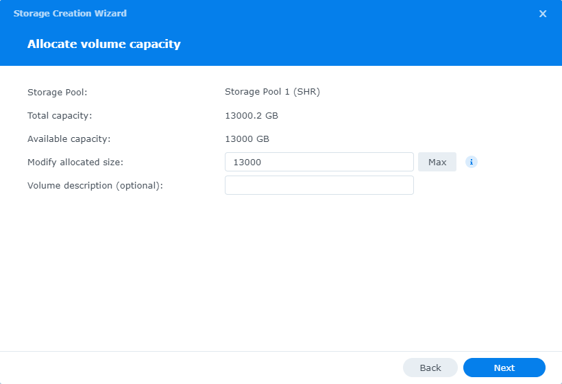 Allocate volume capacity